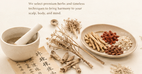 Herbal ingredients, mortar, and Chinese apothecary paper